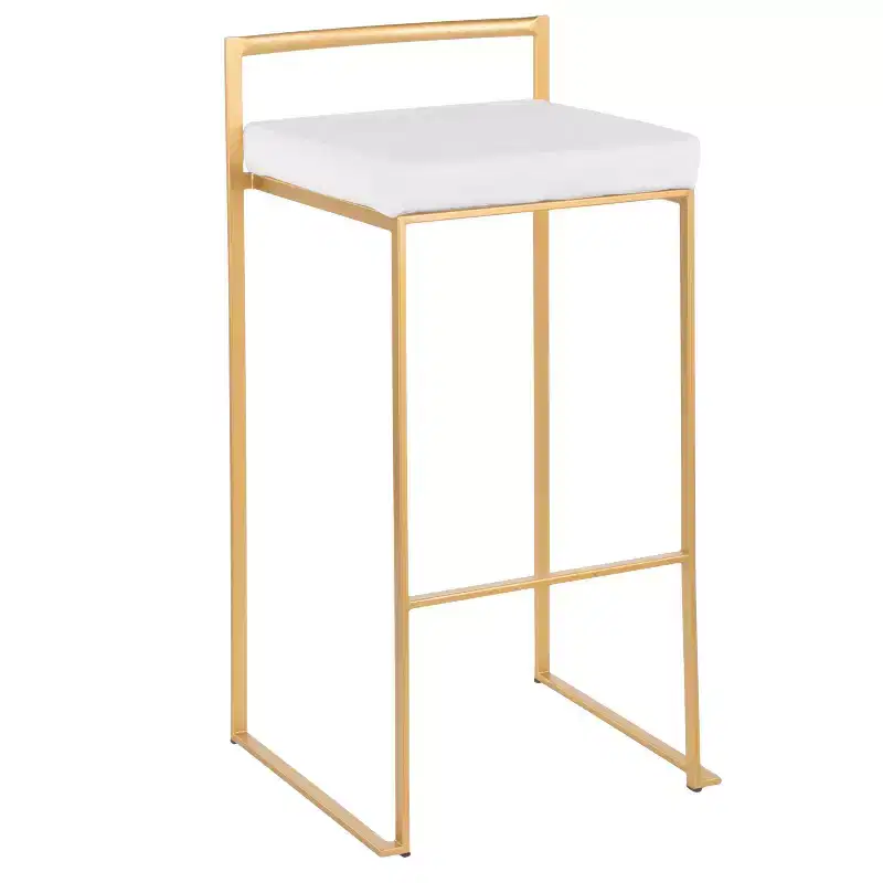 LumiSource Set of 3 Fuji Stacker Barstools Gold/White Velvet