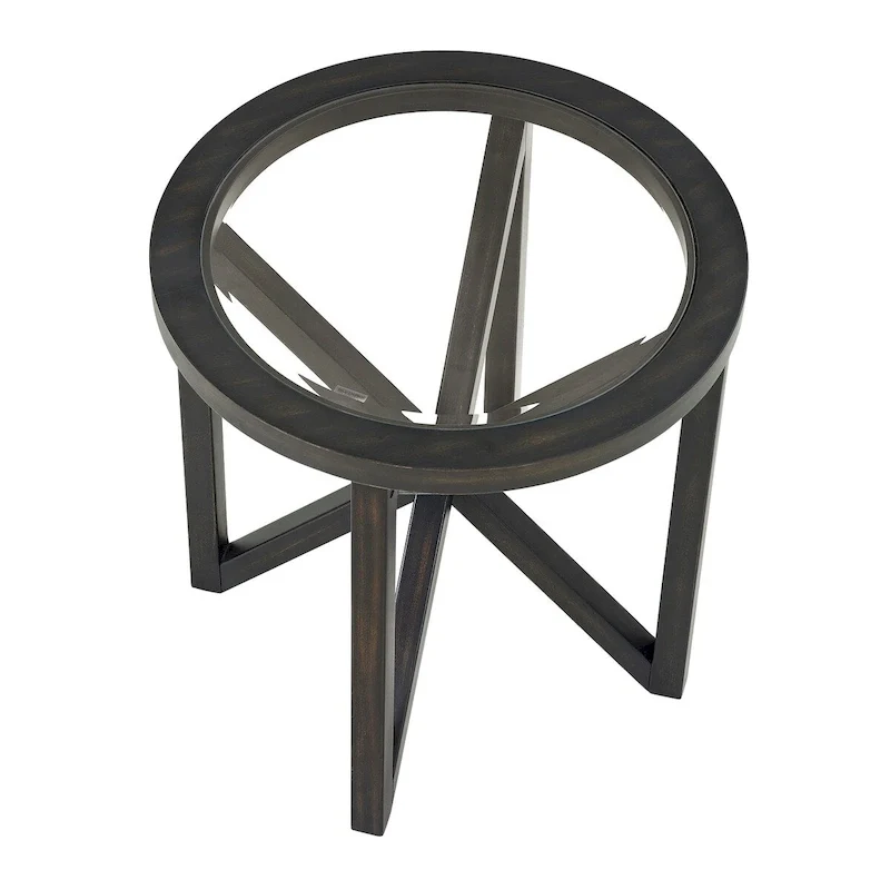 Tempered Glass Coffee Table Solid Wood Base Round Transparent Glass Top