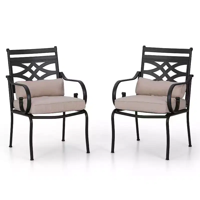7pc Outdoor Dining Set with 6 Chairs with Seat & Back Cushions & Metal Rectangle Table with Umbrella Hole - Captiva Designs: Powder-Coated