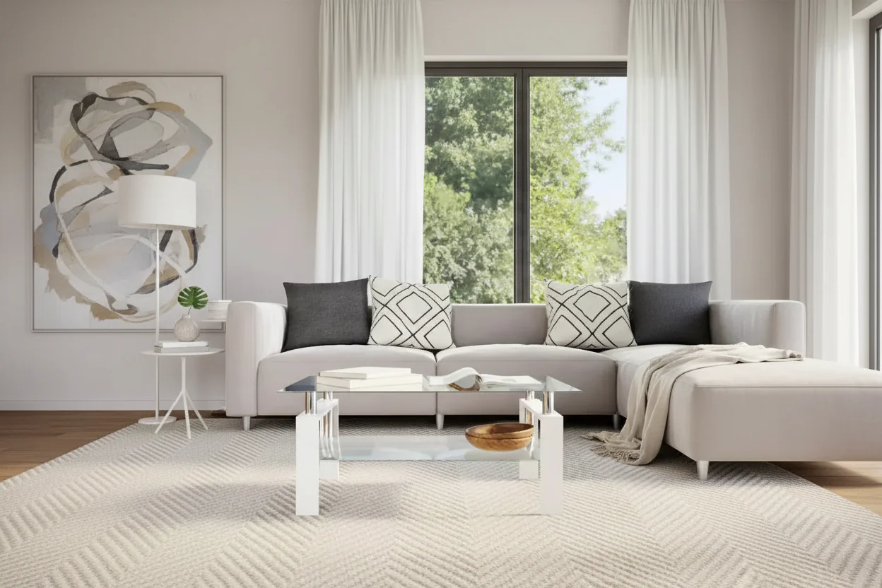Coffee Table White and Transparent Tempered Glass, Melamine