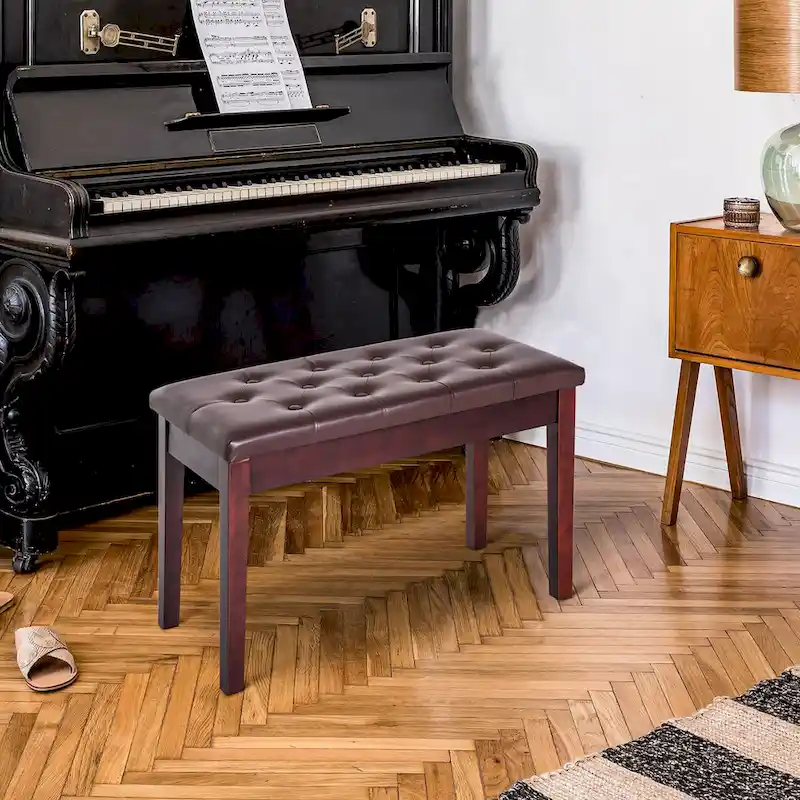 Faux Leather Button Tufted Bench with Storage and Wooden Frame