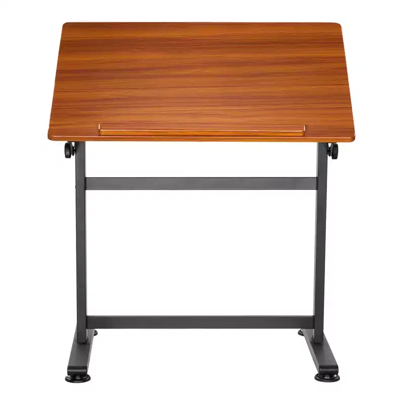 Drafting Table Adjustable 090 Tilt Drawing Desk Portable Artist Table with Black HFrame and Brown Desktop Black&Brown
