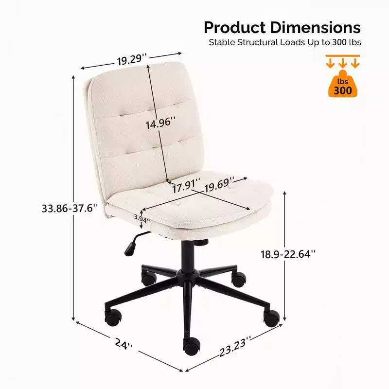 Upholstered Armless Office Desk Chair with Wheels