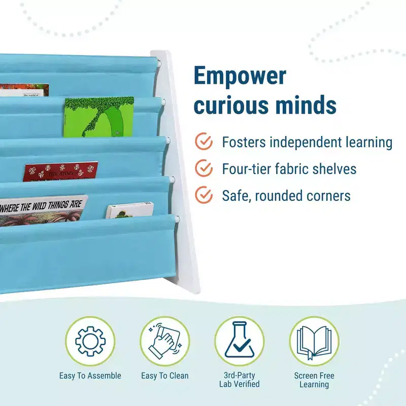 Kids' 4-Tier Bookshelf – White/Aqua, MDF, Ages 3+