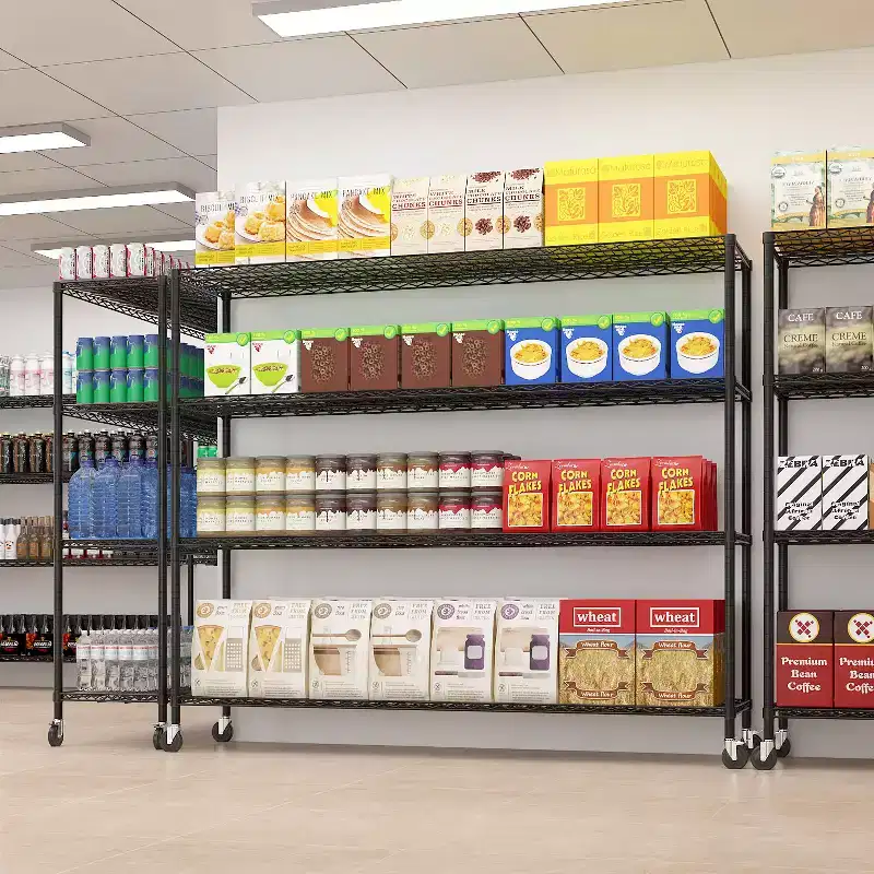 Black 4-Tier Adjustable Tier Spacing With Adjustable Casters