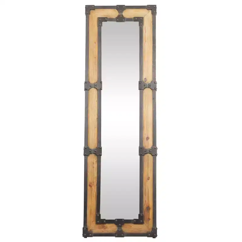 Rustic Wood Floor Mirror Brown  Freestanding, Decorative, Ornate Wooden, No Assembly Required