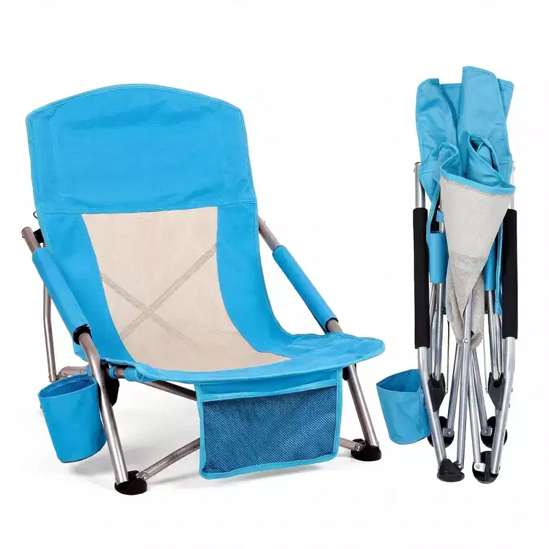 Folding Portable Beach Chairs, Lightweight Extra Wide Seat Chair with Cup Holder, Storage Pocket & Carry Bag for Camping, Beach, Travel
