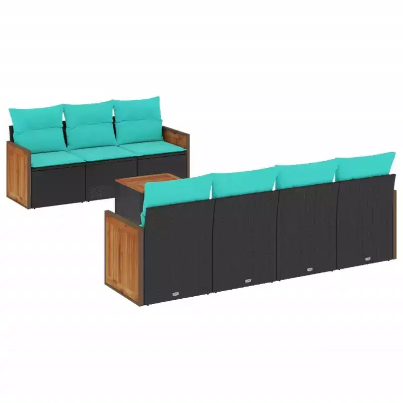 vidaXL 8 Piece Garden Sofa Set with Cushions Black Poly Rattan