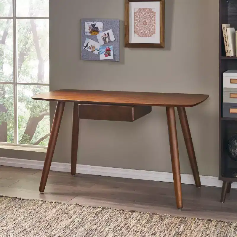 Walnut Wood Home Office Computer Desk with 1 Drawer
