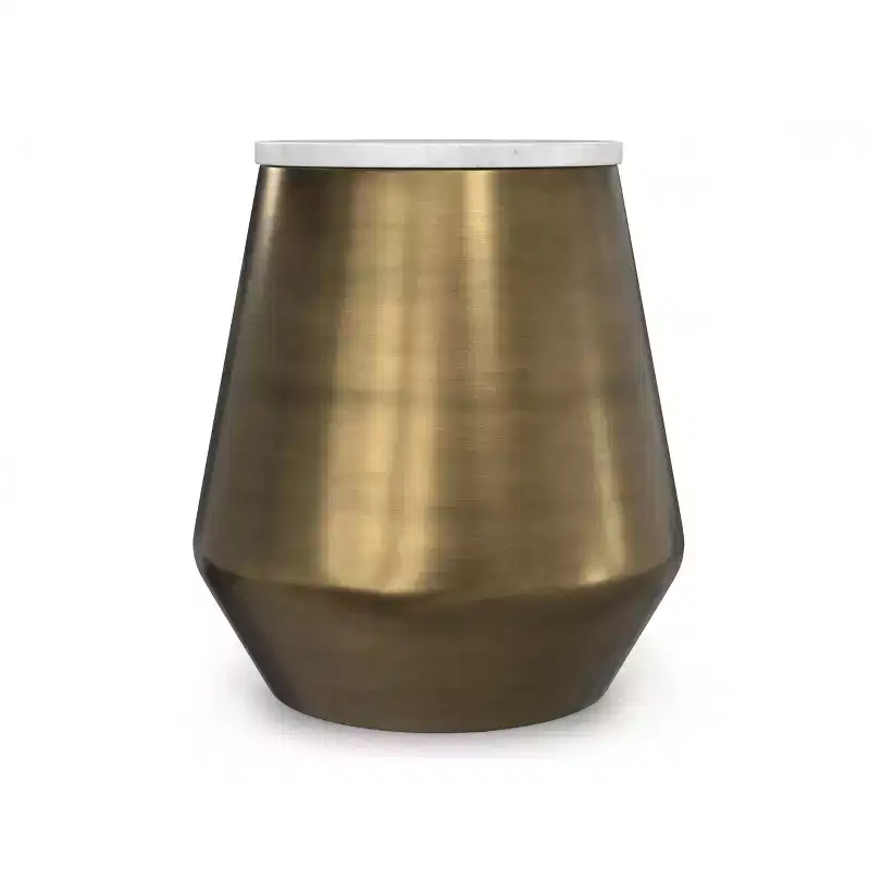 Nataly Modern Contemporary 16 inch Wide Metal Side Table in White /Antique Brass, Fully Assembled