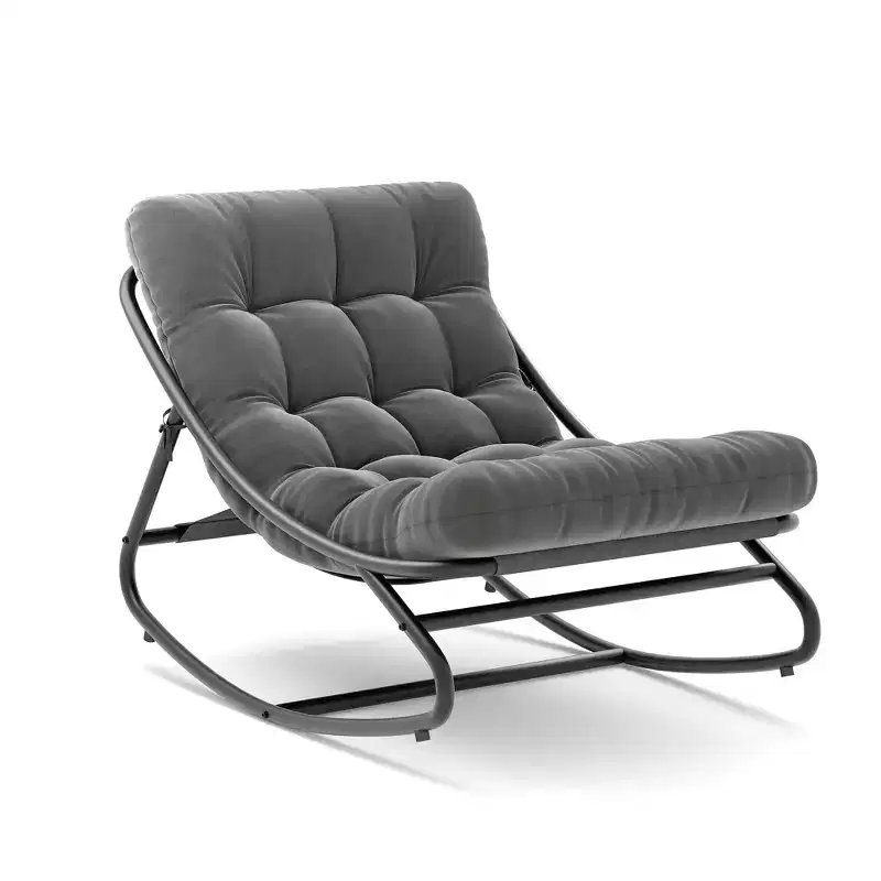 2PCS Oversized Papasan Rocking Chair, Modern Egg Chair with Plush Cushion, Sturdy Indoor Lounge Recliner for Living Room, Bedroom & Covered Porch