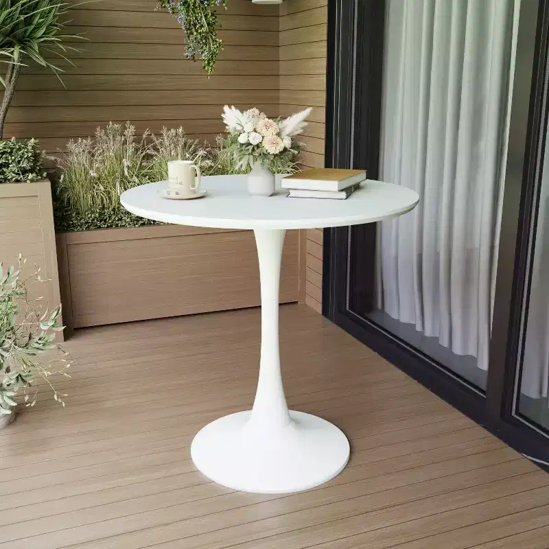 31.5 White Round Dining Table, Tulip Table Kitchen Dining Table 2-4 People with MDF Table Top & Pedestal Base