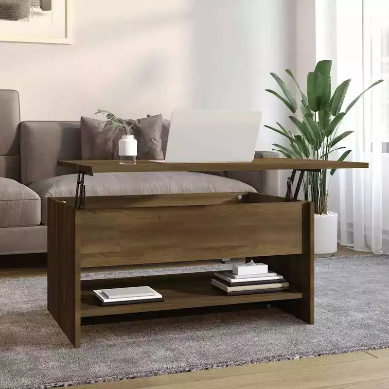 Coffee Table Brown Oak Engineered Wood Standard Height Adjustable