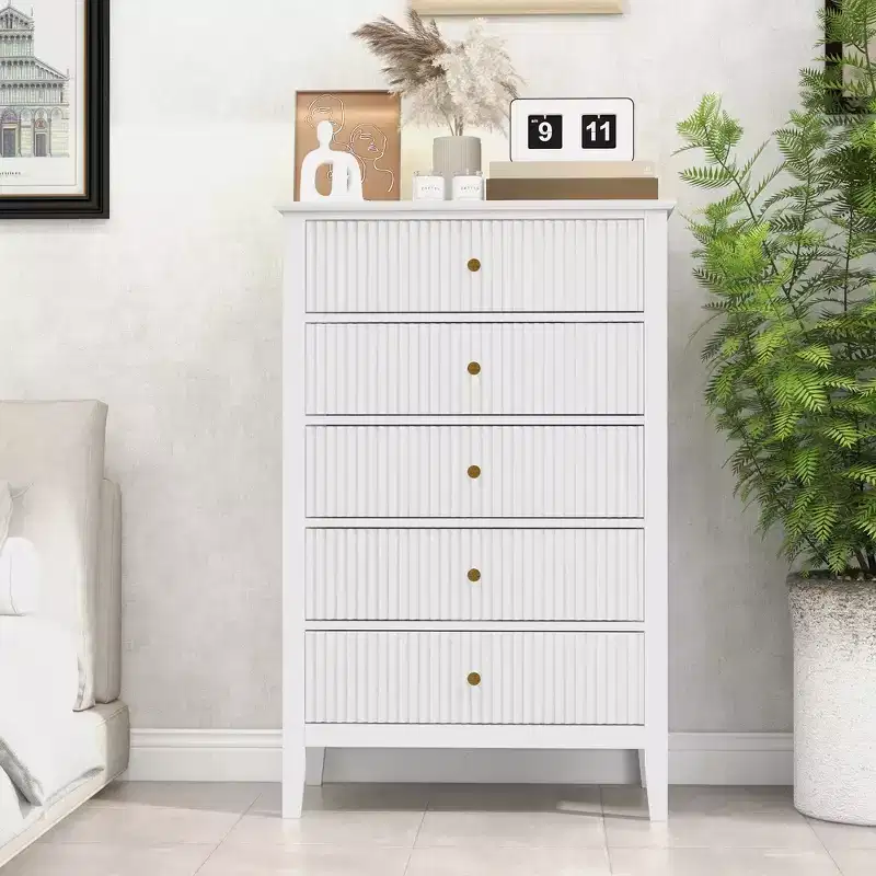 Fluted 3 or 5 Drawer Tall Dresser with Silent Slides – Bedroom & Entryway