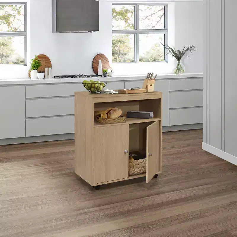 Kings Brand Furniture Vericombe Microwave Kitchen Cart, 2-Door Accent Storage Cabinet