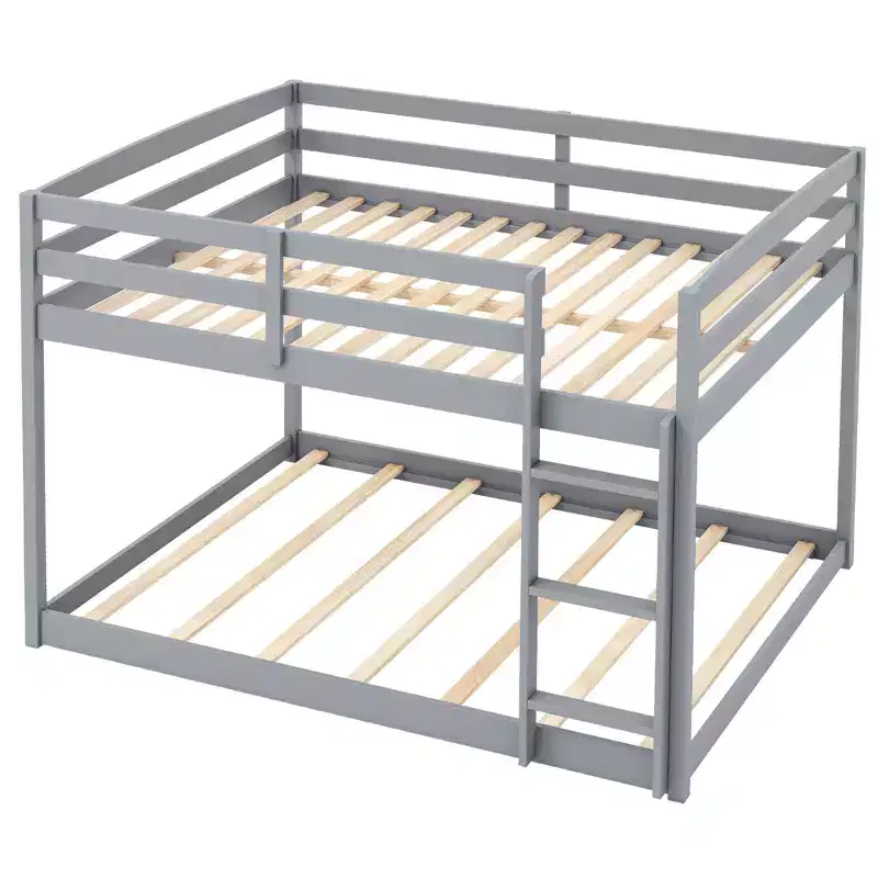 Full Over Full Bunk Bed with Full-length Guardrails & Integrated Ladder Gray/White