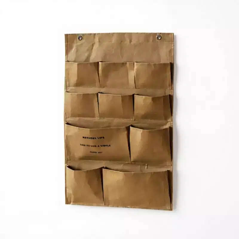 Multi-Pocket Hanging Wall Organizer with Durable Canvas Design, Khaki