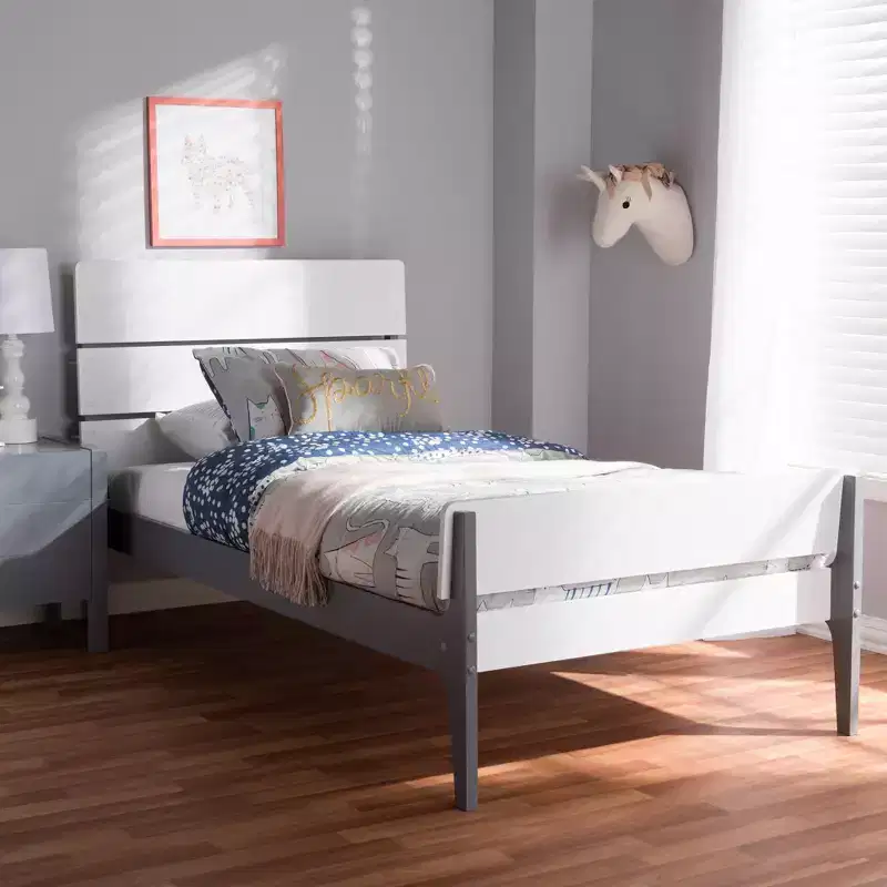 Twin Modern Classic Mission Style Finished Wood Platform Bed White/Gray -