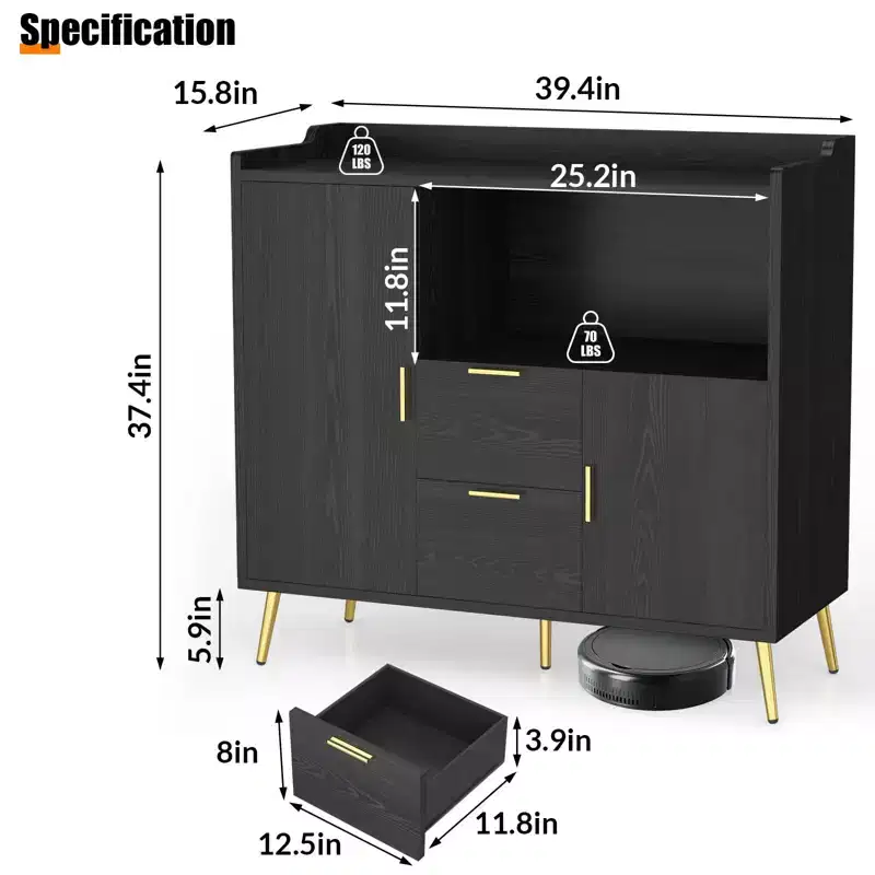 Set of 2 Modern Buffet Cabinet with Drawers, 40 Sideboard Storage with Shelves & Doors for Kitchen Dining Room