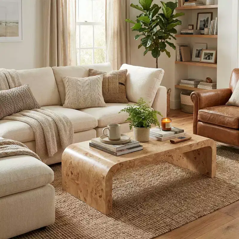 Arden Modern Waterfall Coffee Table with Curved Edges