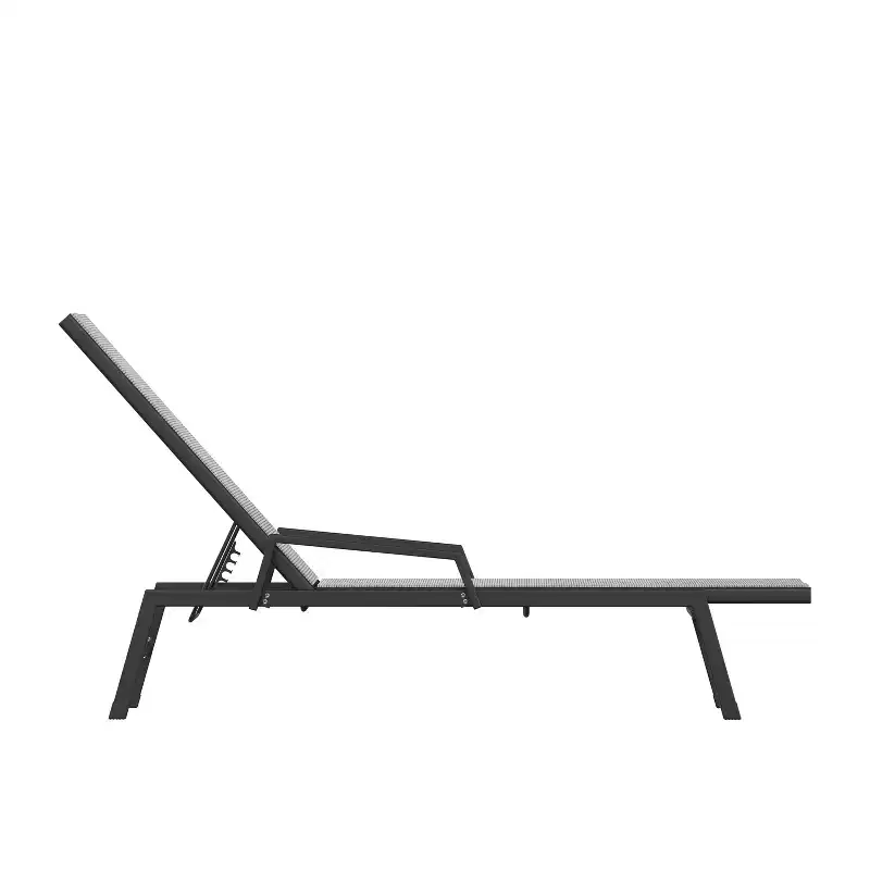 Emma and Oliver Textilene Adjustable 5 Position Patio Chaise Lounge with Armrests and Metal Frame