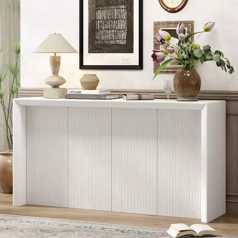 Acacia Wood Veneer Simple Entryway Table with Wavy Design Suitable for Study Entryway Hallway Living Room Foyer