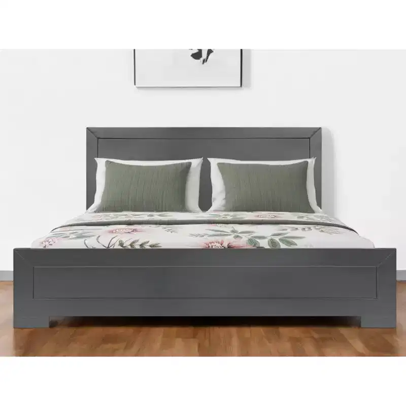 Gray Inlaid Panels Wood Queen Bed Frame
