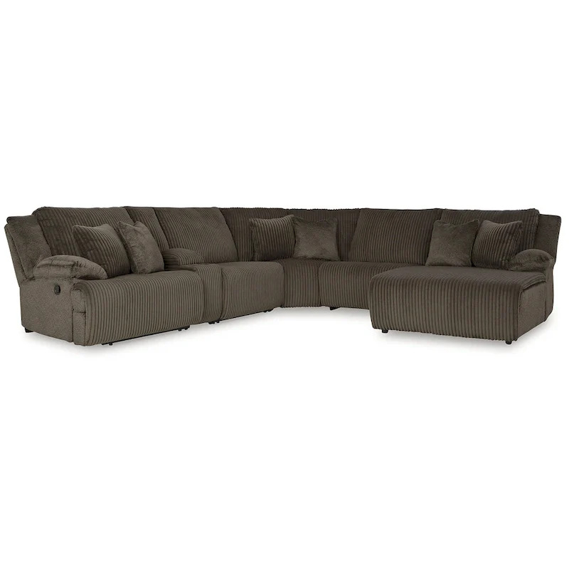 Top Tier Brown 6-Piece Reclining Sectional with Chaise - 147W x 134D x 41H
