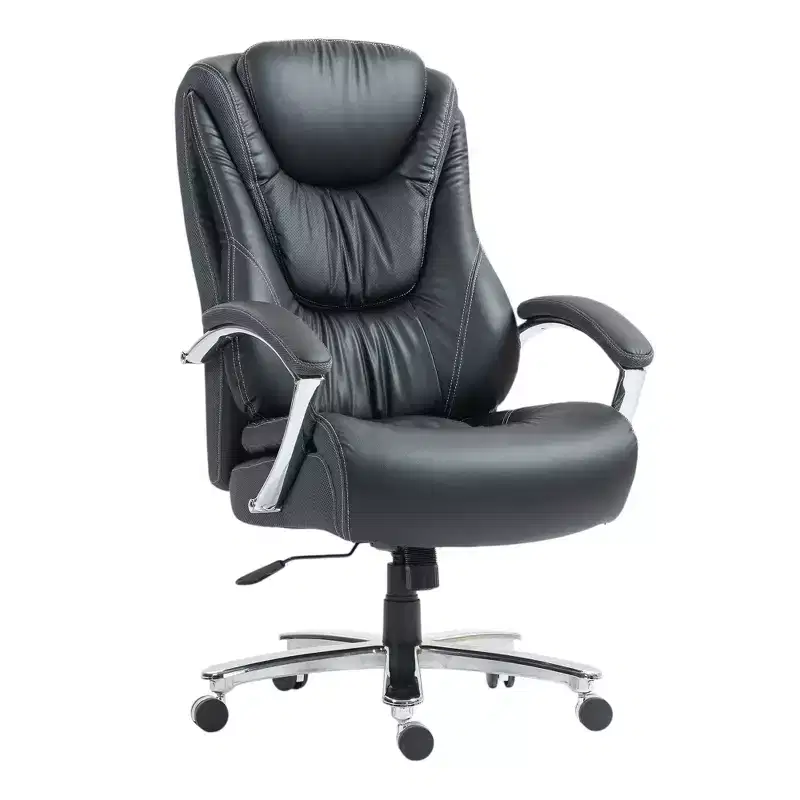 HomeRoots Set of Two Black and Silver Adjustable Height Swivel Rolling Executive Office Chair