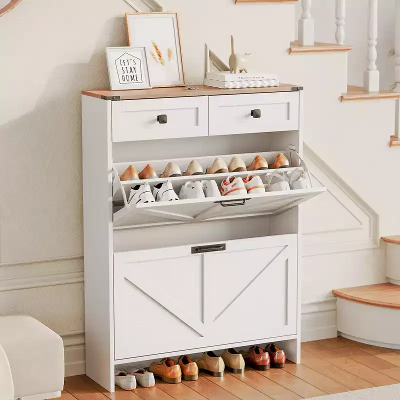 Slim Shoe Storage Cabinet with 2 Drawers and 2 Drawers Freestanding