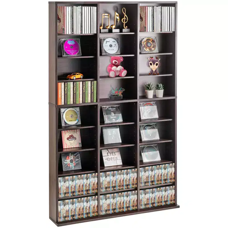 VEVOR Media Storage Cabinet, 9-layer DVD Shelf Holds up to 756 CDs, Adjustable CD Shelves 27 Compartments, Protects & Organizes Music, Movie