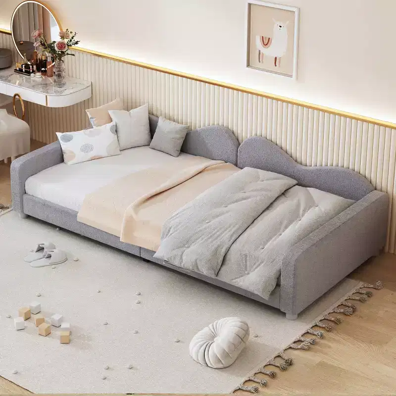 Upholstered Daybed with Two Storage Drawers,Tufted Sofa Bed w/Button on Back and Piping on Waved Shape Arms for Bedroom Guest Room