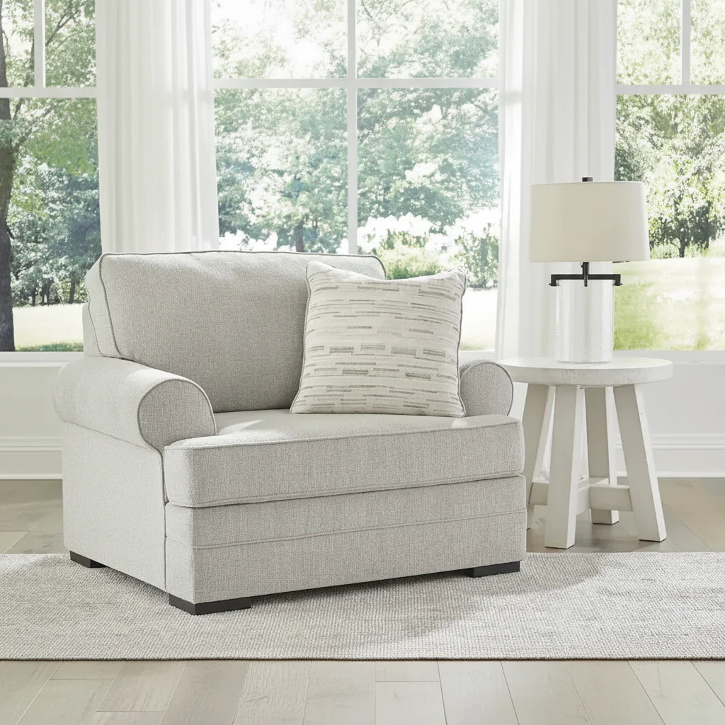 Oversized Gray Accent Chair with Reversible Seat – 52W x 40D x 39H