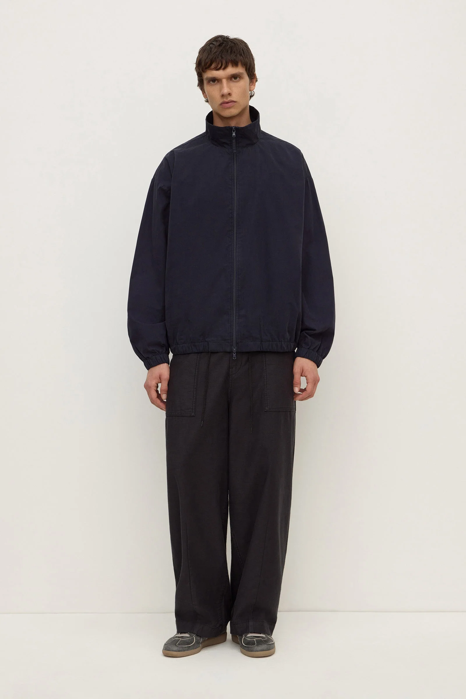 True Navy Cotton Stand Collar Jacket