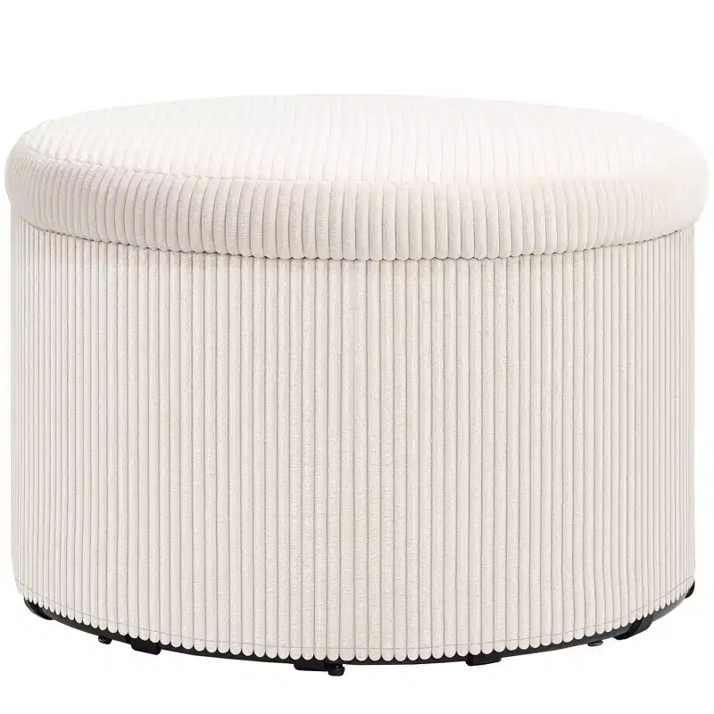 Storage Ottoman with Lid, 24 Inches Round Pouf Ottoman with Storage, Upholstered Corduroy Foot Rest Stool for Living Room, Bedroom