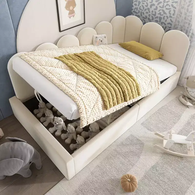 Twin Upholstered Platform Daybed with Hydraulic Storage and Metal Slatted Frame