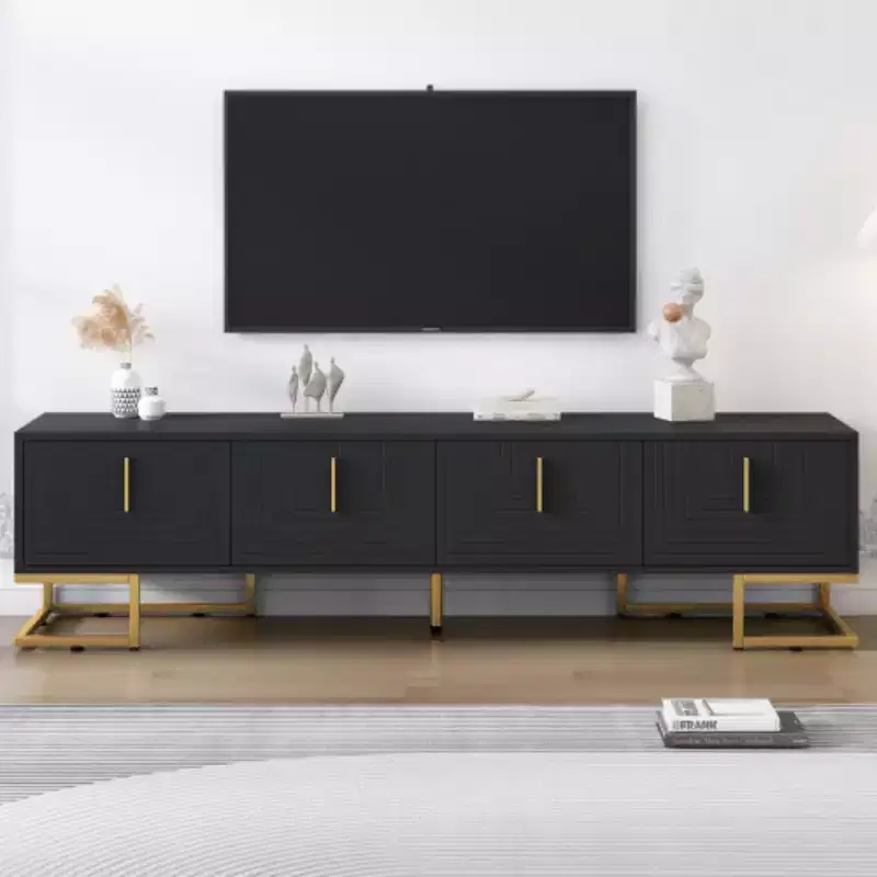 80'' Modern TV Stand with Metal Legs & Gold Handles, Media Console with Cabinets & Adjustable Shelves for Living Room
