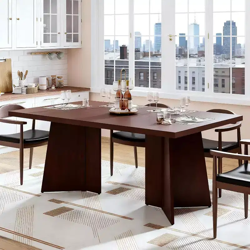 Dining Table for 4-6, 63 Inch Farmhouse Kitchen Table with Large Tabletop, Rectangular Dinner Eating Table for Dining Room, Kitchen, Office