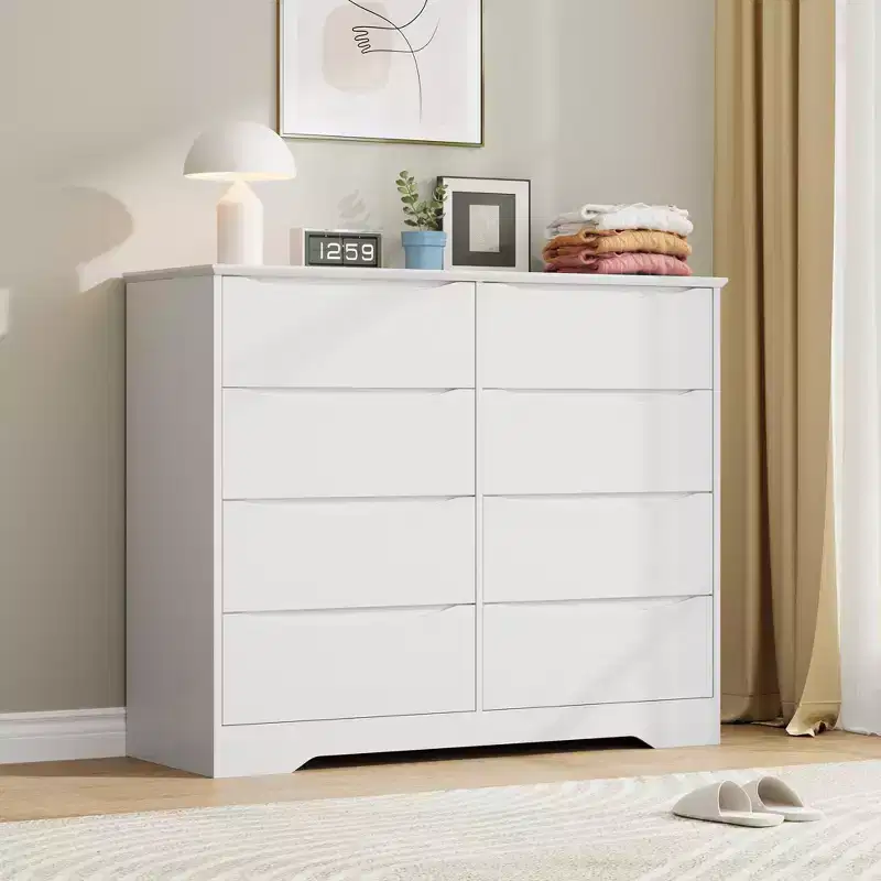 Wooden Dresser with 8 Drawers  Tall Modern Chest, Deep Storage, Wide Top for Bedroom, Living Room, Hallway, Kids Room