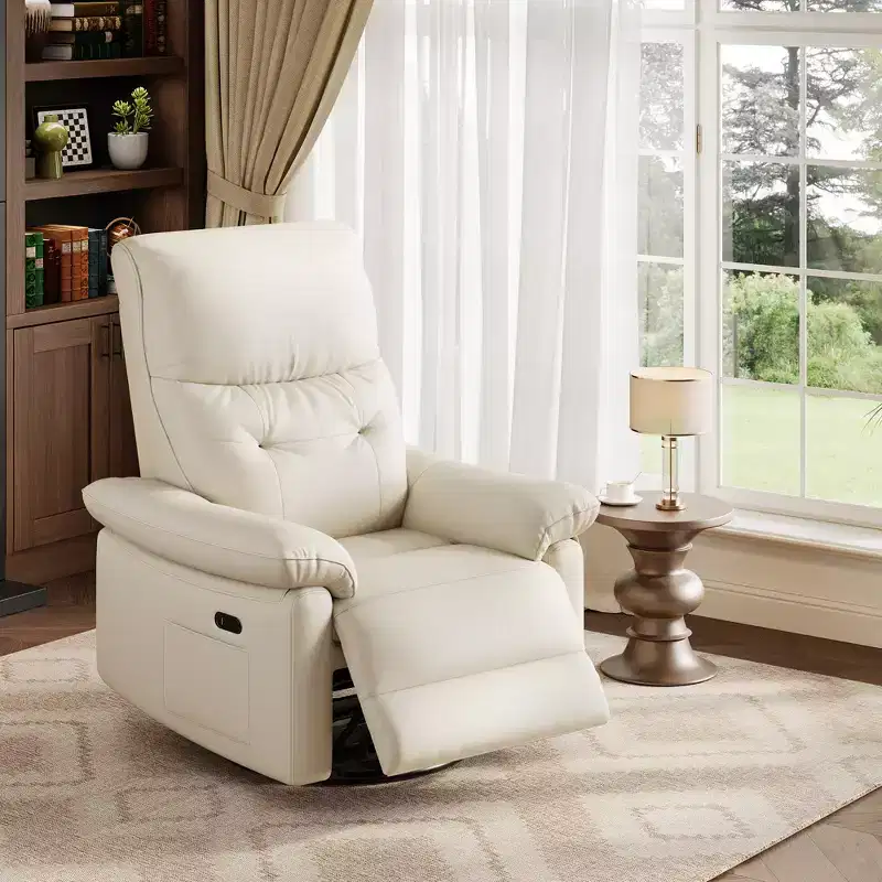 Gray Fabric Swivel Rocking Recliner Chair, 270° Glider, Button Tufted, 1-Person