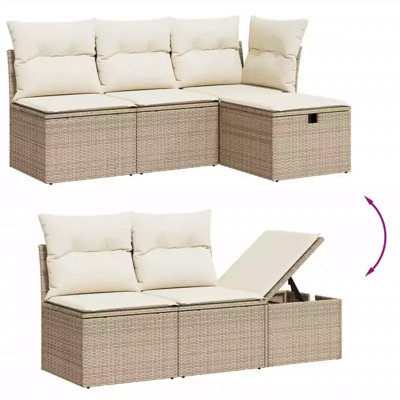 vidaXL Garden Sofa Set Black PE Rattan Large Adjustable Feet