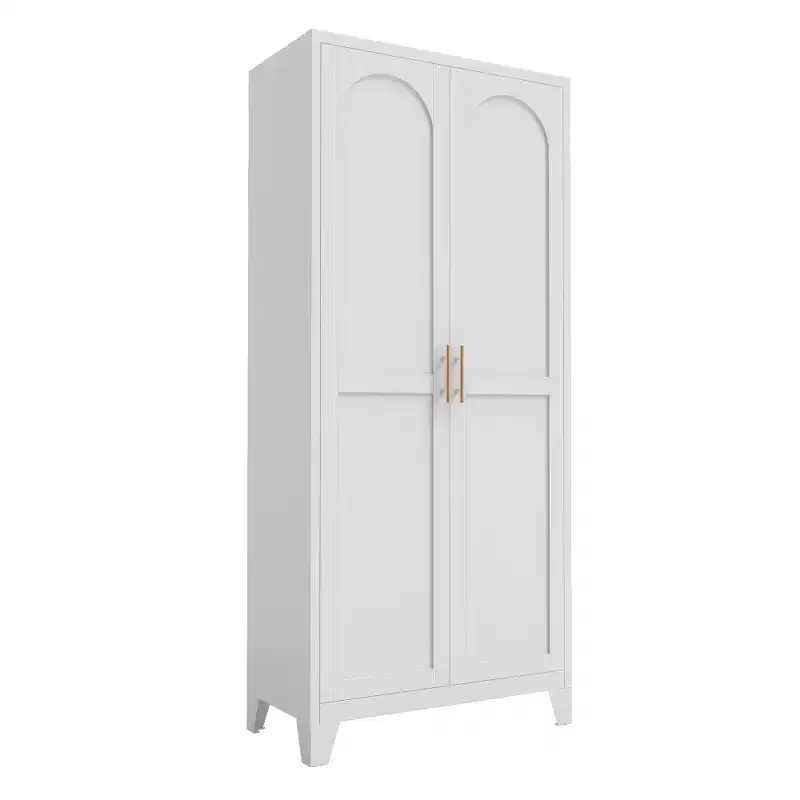 Chic Crate 71 2 Shapely-Door Metal Cabinet  Adjustable Shelves for Bedroom/Living/Kitchen (White)