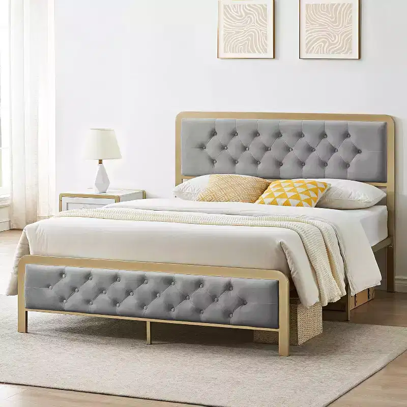 Full Upholstered Bed Frame w/Button Tufted Headboard - Heavy Duty Metal, 12.6 Storage, No Box Spring Needed, Easy Assembly (Grey)