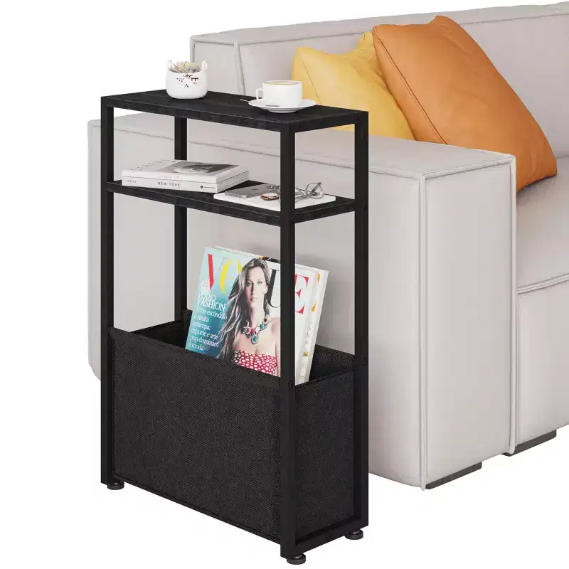 Narwey Narrow Side Table, Slim Side Table with Magazine Rack