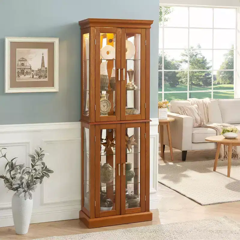 Okak Diapaly Cabinet, Curio Cabinet with 6 Adjustable Shelves and Tempered Glass Doors, Tall Cabinet for Living Room, Bedroom