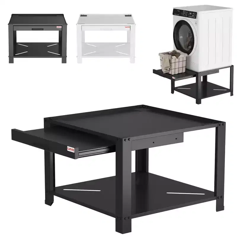 Global Laundry Pedestal Stand for Washer and Dryer - Sturdy Anti-Vibration Metal Base with Pullout Shelf, 800 lbs Capacity, Freestanding Storage Rack