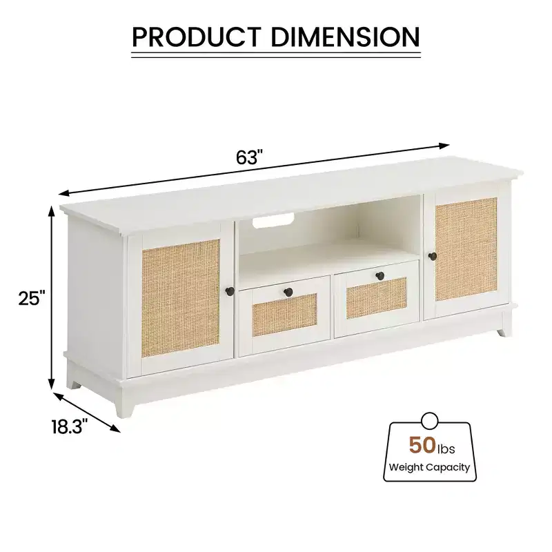 TV Stand for TVs up to 65'', Mid Century Modern Entertainment Center with with Storage and Doors, Boho Media TV Console for Living Room, Bedroom