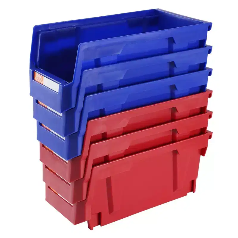 VIYET 12-Pack 1155 Inch Plastic Storage Bins, Heavy Duty Hanging Stackable Bins, Blue/Red, Kitchen/Closet/Pantry/Office