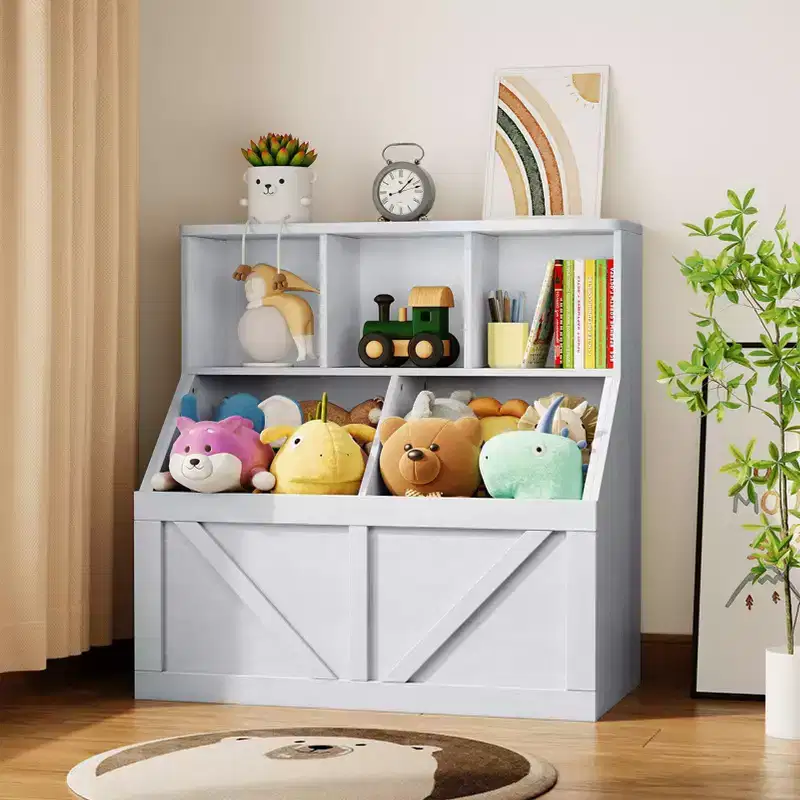 Kids Bookshelf and Toy Storage, Kids Toy Storage Organizer, Toy Storage Cabinet with Toy Shelf, Toddler Bookshelf Toy Organizer and Storage Bins