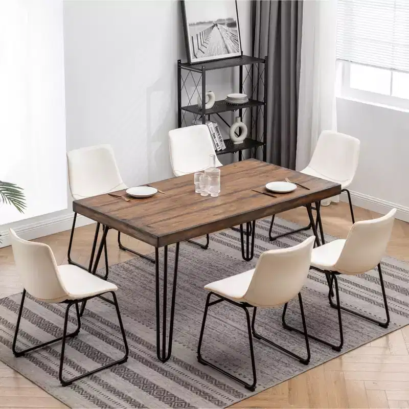 Aryven Industrial 7-Piece Dining Set, Antique White
